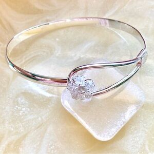 Silver Floral Accent Bangle Bracelet - Women Jewelry